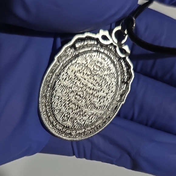 Purple Floral Pendant Necklace on Silver Frame – Elegant Black Cord Jewelry - Picture 8 of 10